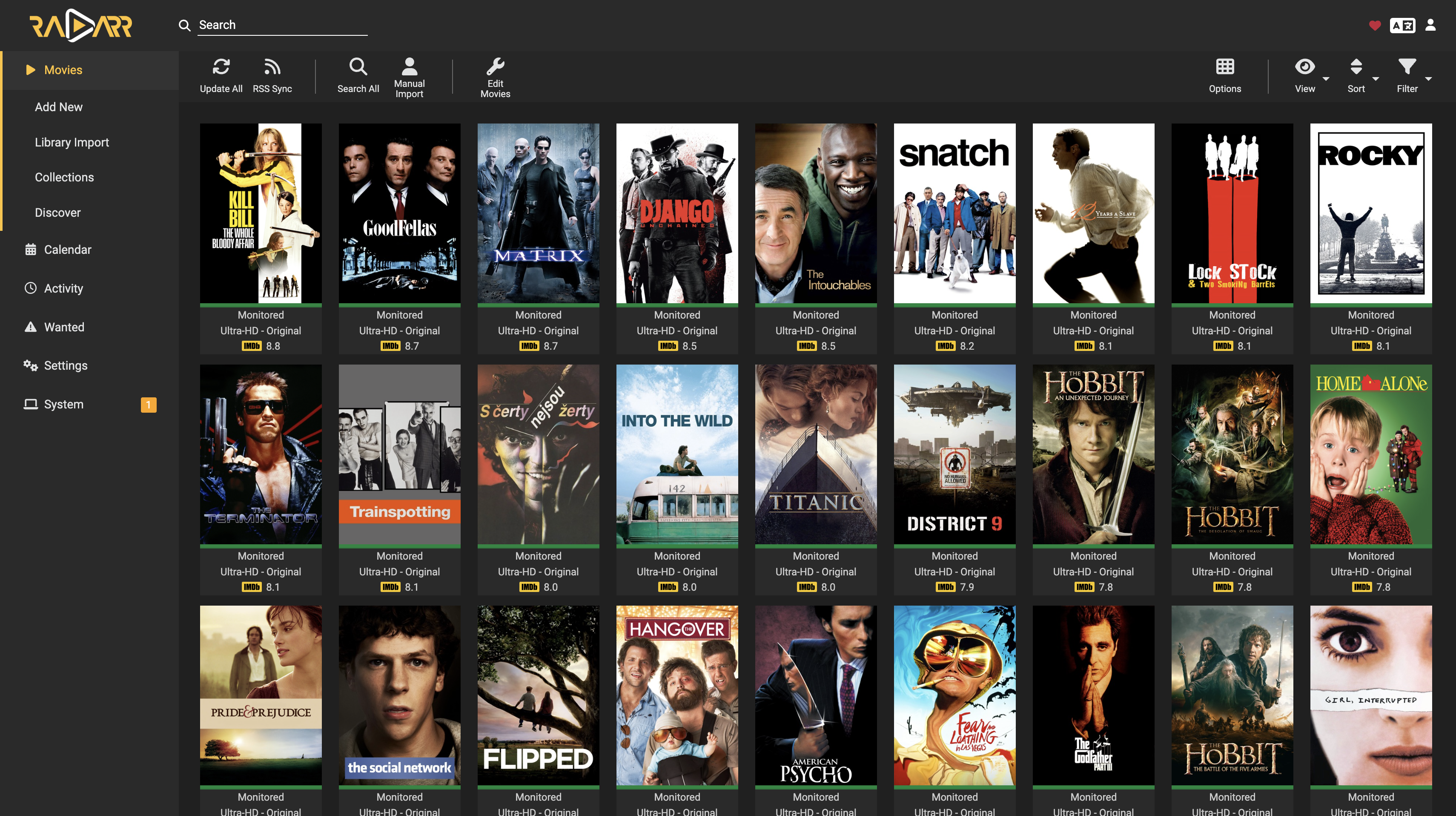 Radarr movie library management interface